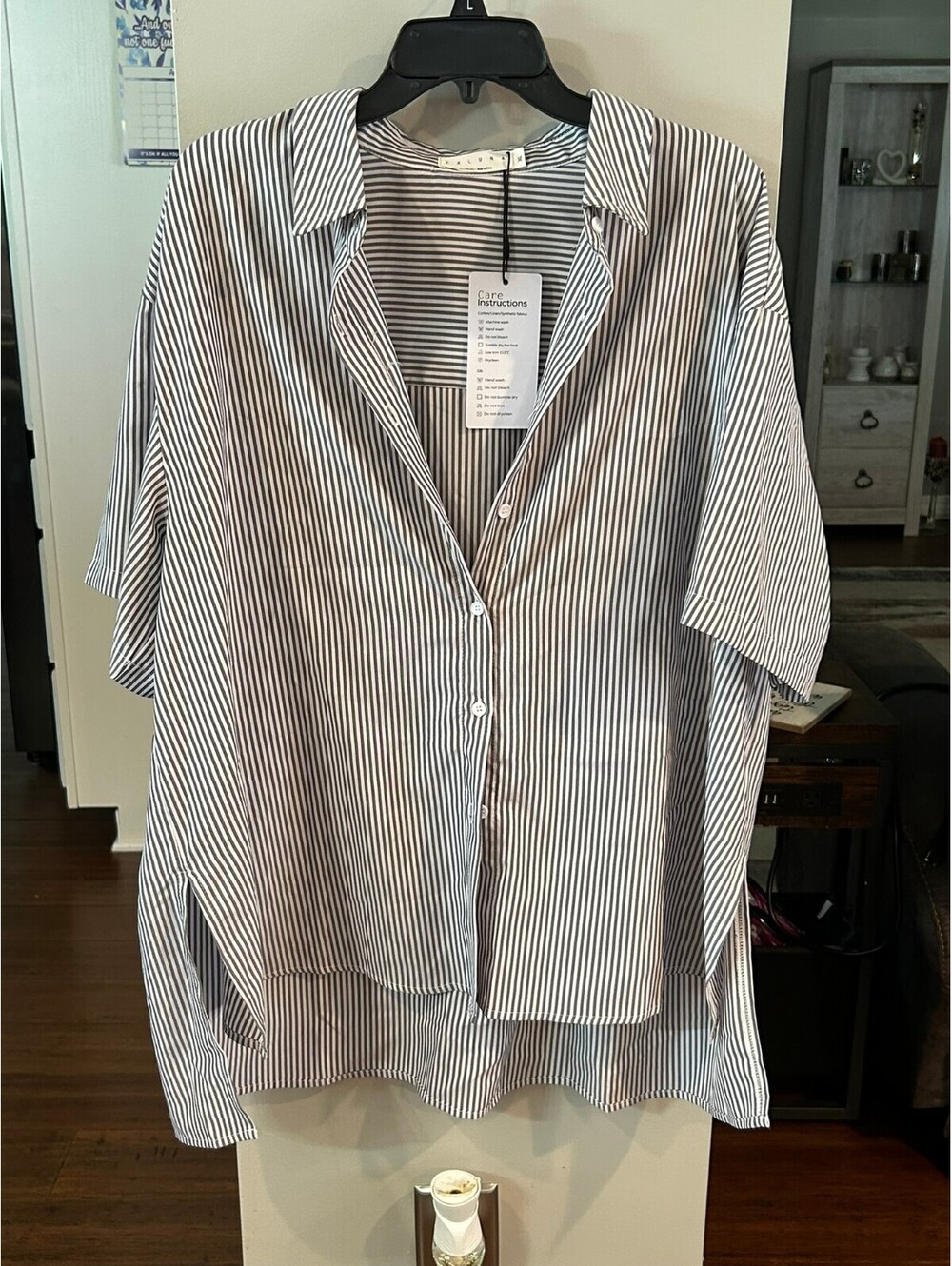 EXLURA Striped Button Front Blouse